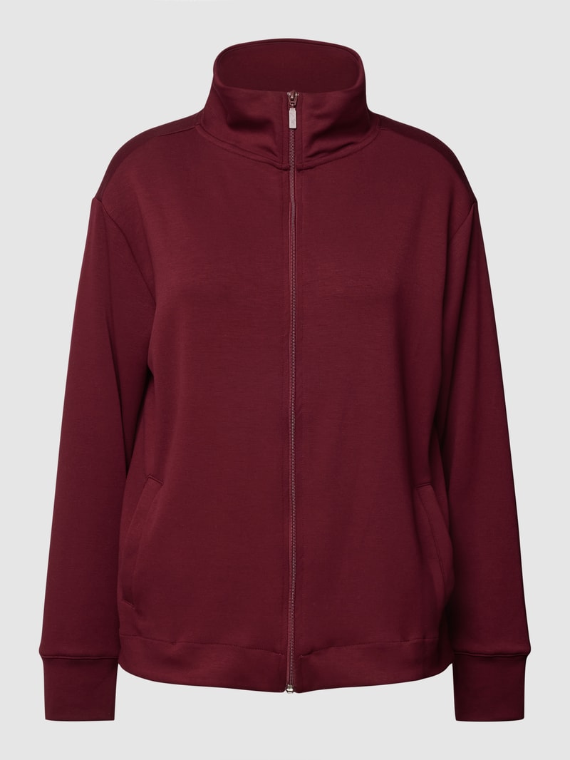 Sweatjacke mit Stehkragen in bordeaux rot