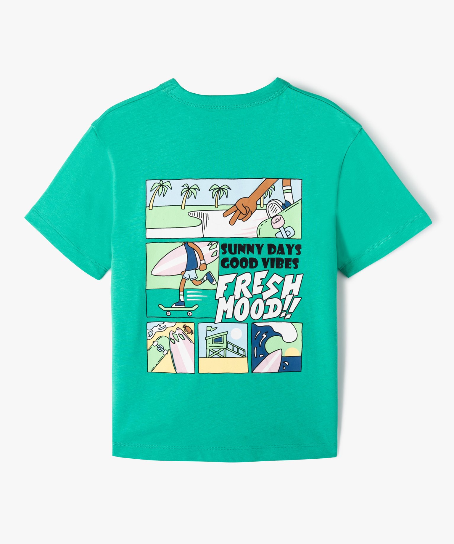 Tee-shirt Garçon avec large motif estival dans le dos vert | GEMO