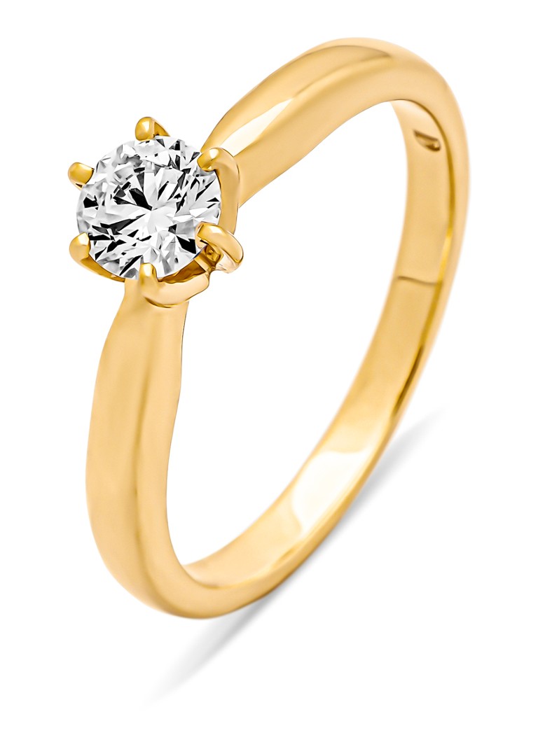 Inel cu vârf de diamant din aur galben, diamant de 0.40 ct, motiv cu inimioare și săgeți.