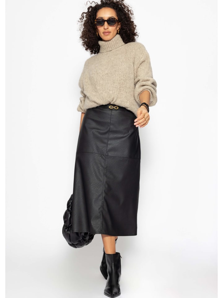 SASSYCLASSY Ausgestellter Kunstleder Rock in Schwarz günstig kaufen