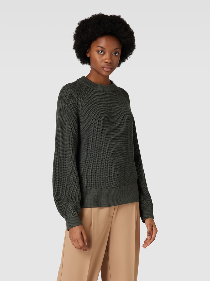 Strickpullover in unifarbenem Design mit Rundhalsausschnitt in khaki
