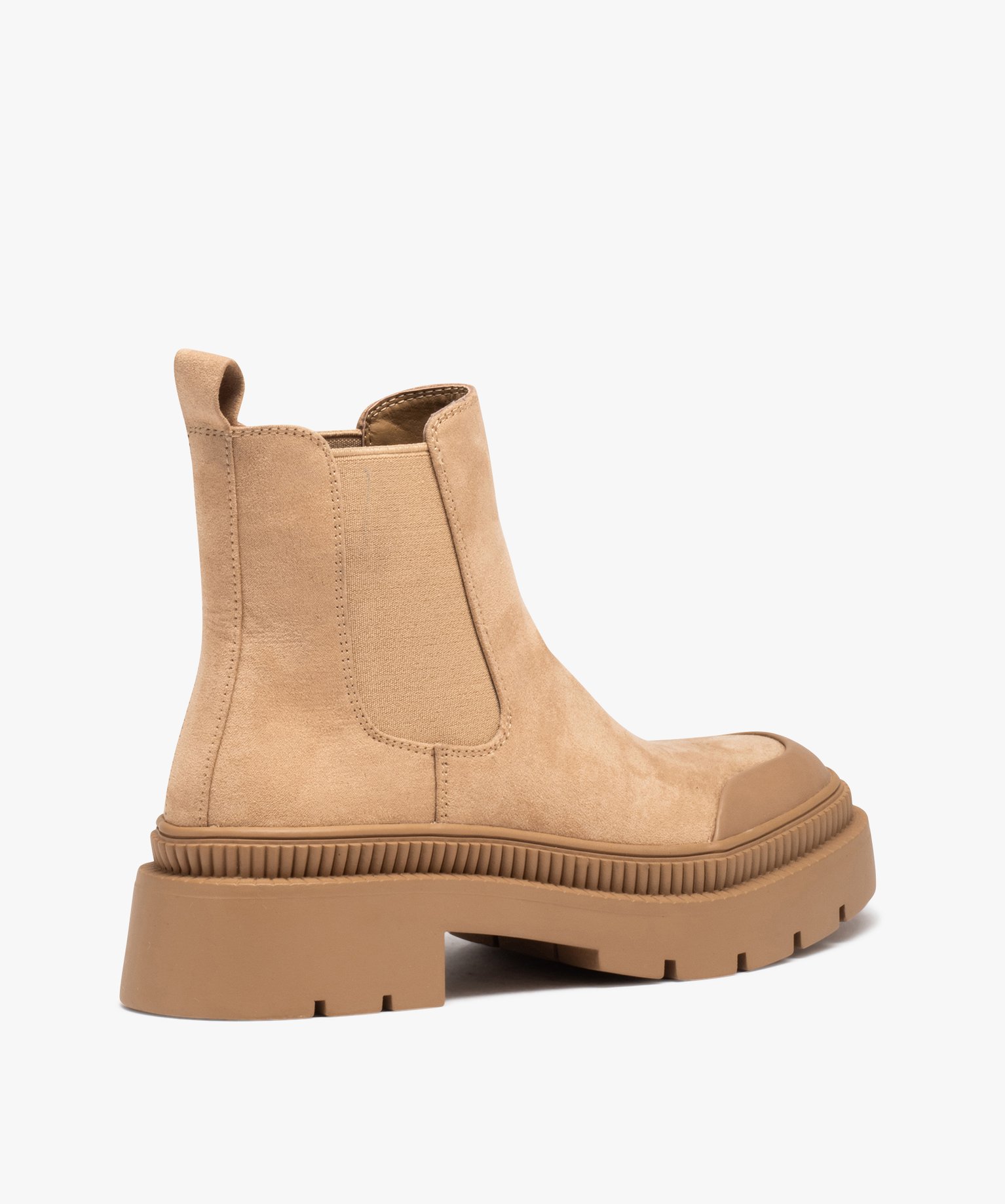 Boots femme casual dessus en suédine uni à semelle crantée beige | GEMO
