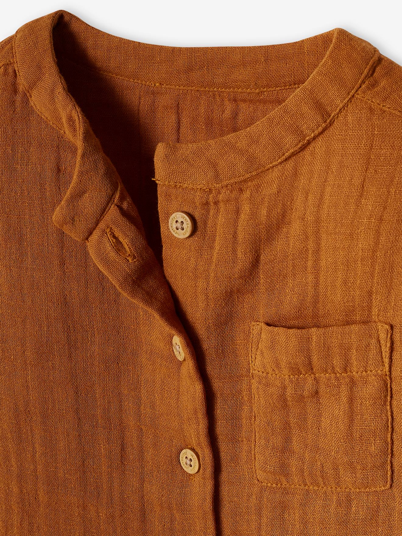 Chemise col mao bébé en gaze de coton personnalisable caramel