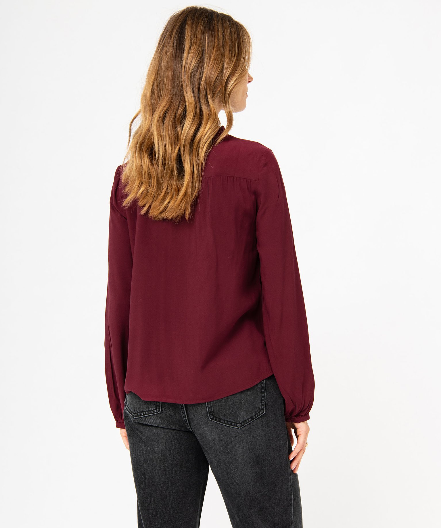 Blouse femme à manches longues avec empiècements dentelle violet | GEMO