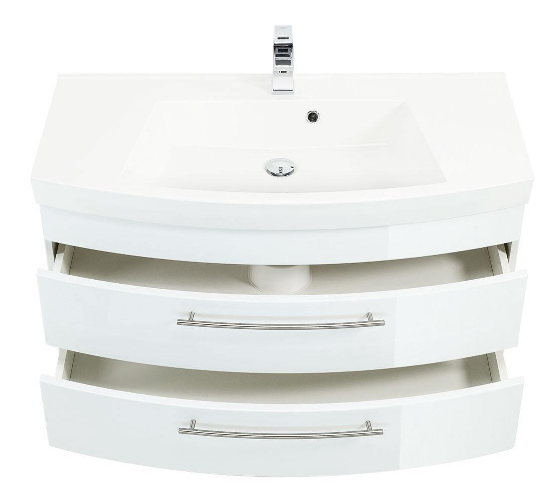 Posseik Badmöbel Luna 100 mit runder Front weiss hochglanz