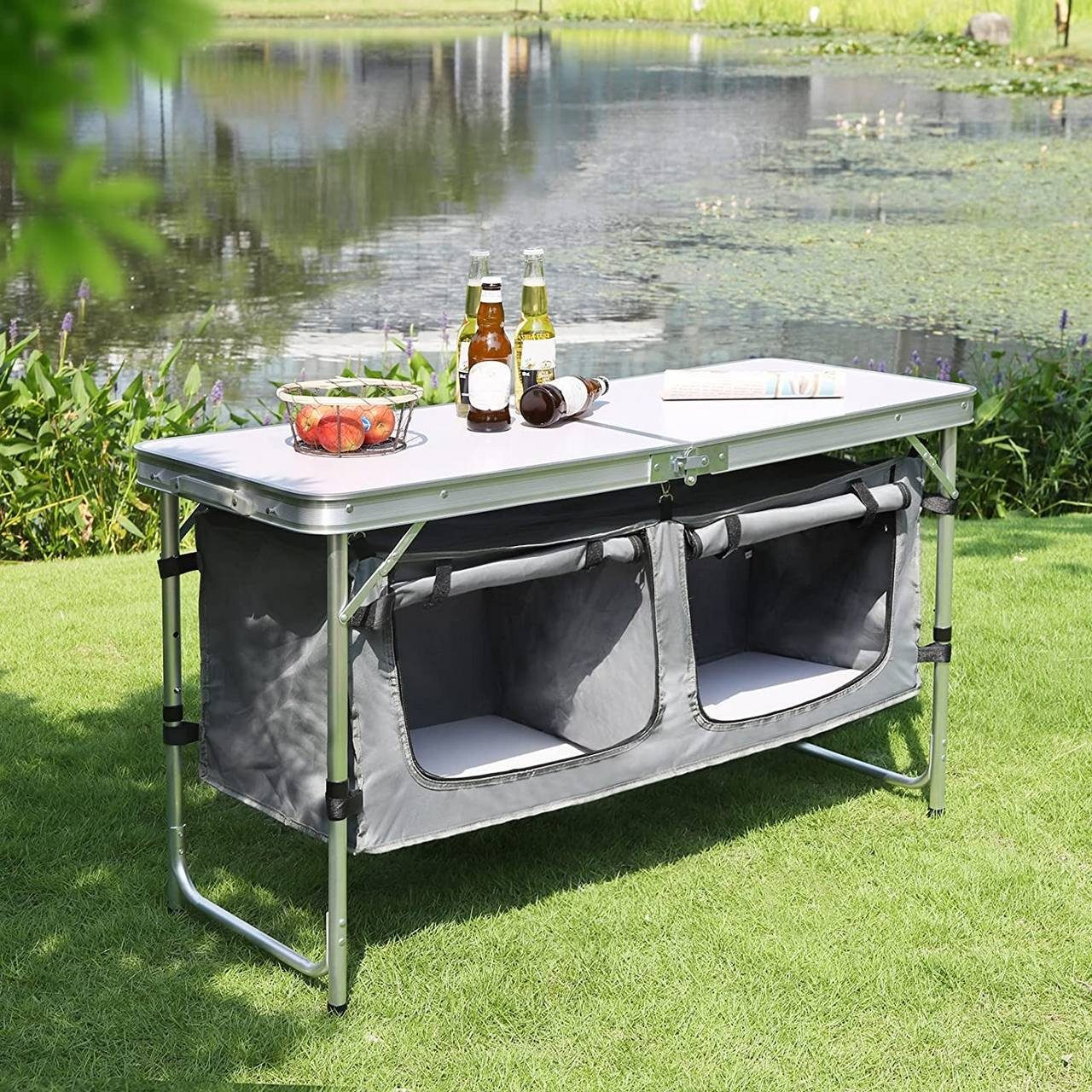 Woltu Campingtisch, Höhenverstellbar mit Stauraum, Outdoor inkl.Tragetasche