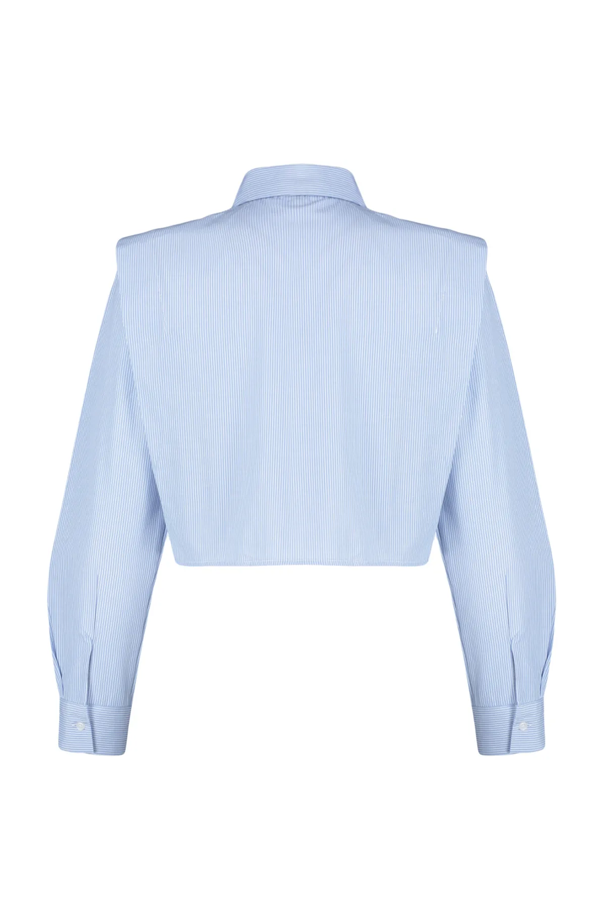 Trendyol Collection  Blaues Stoned Crop Woven-Hemd mit gepolsterten Ärmeln TWOSS24GO00041