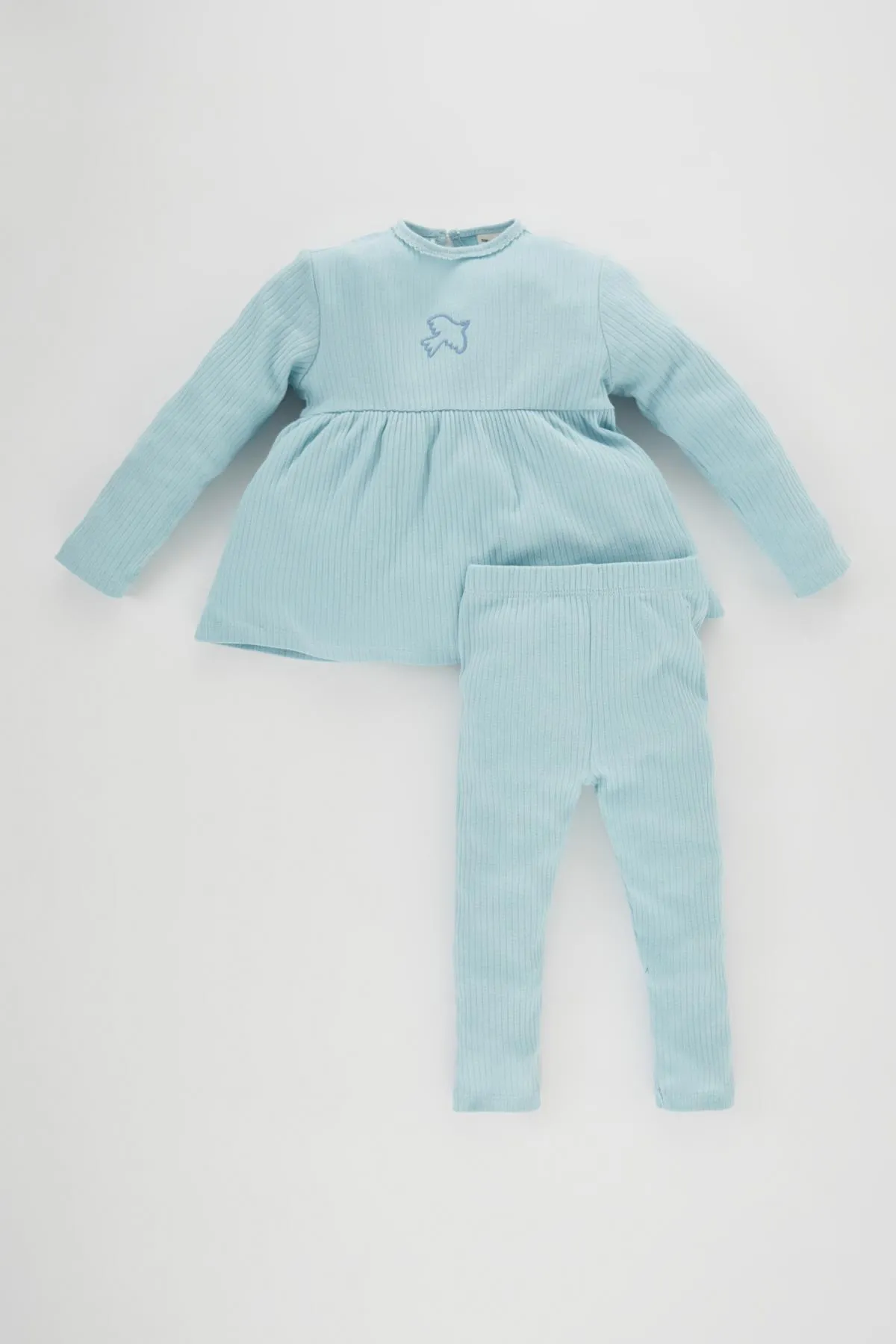 DeFacto  Baby-Mädchen-Pyjama-Set mit besticktem, langärmligem, geripptem Leibchen