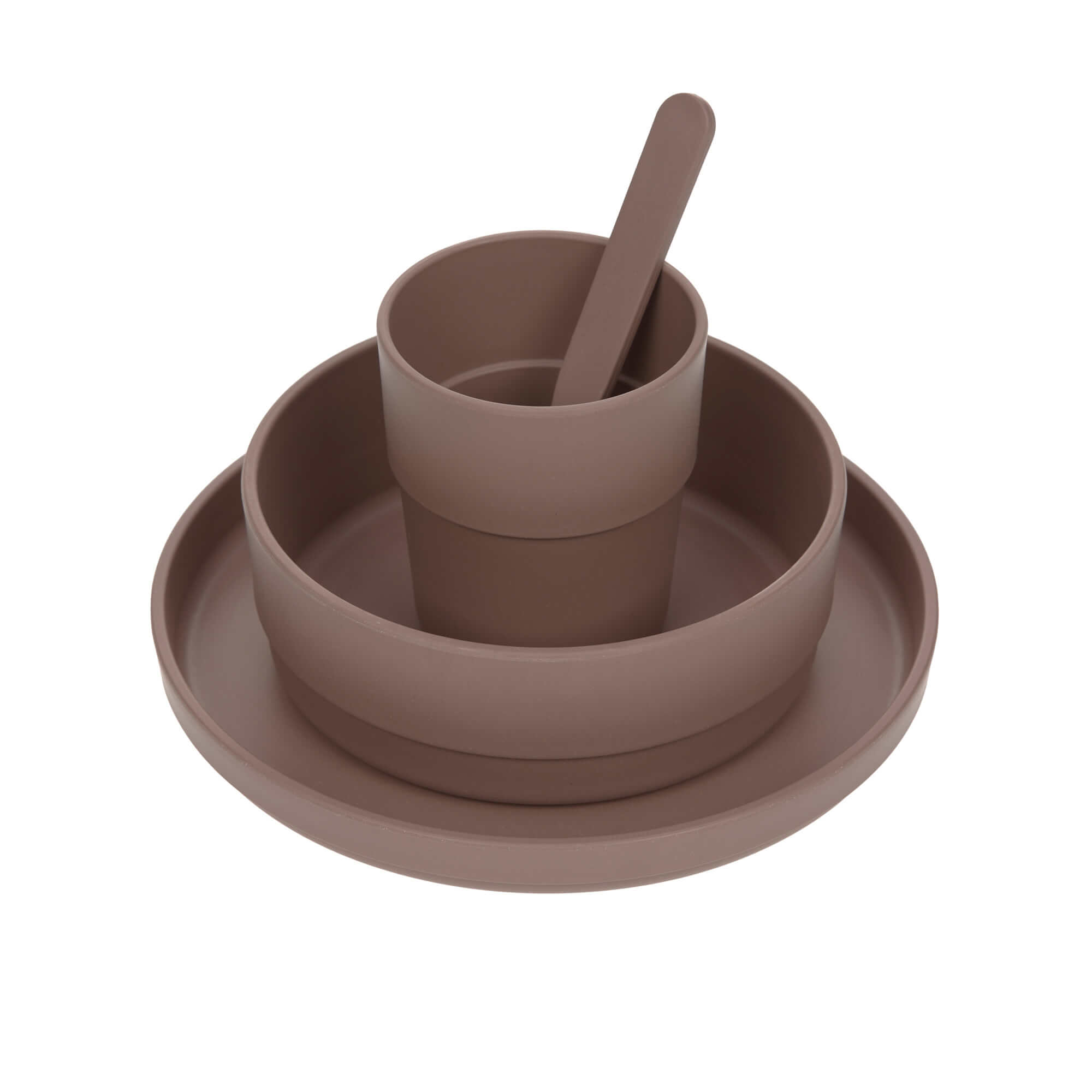 Kindergeschirr Set (Teller - Schüssel - Becher - Löffel), Uni Choco