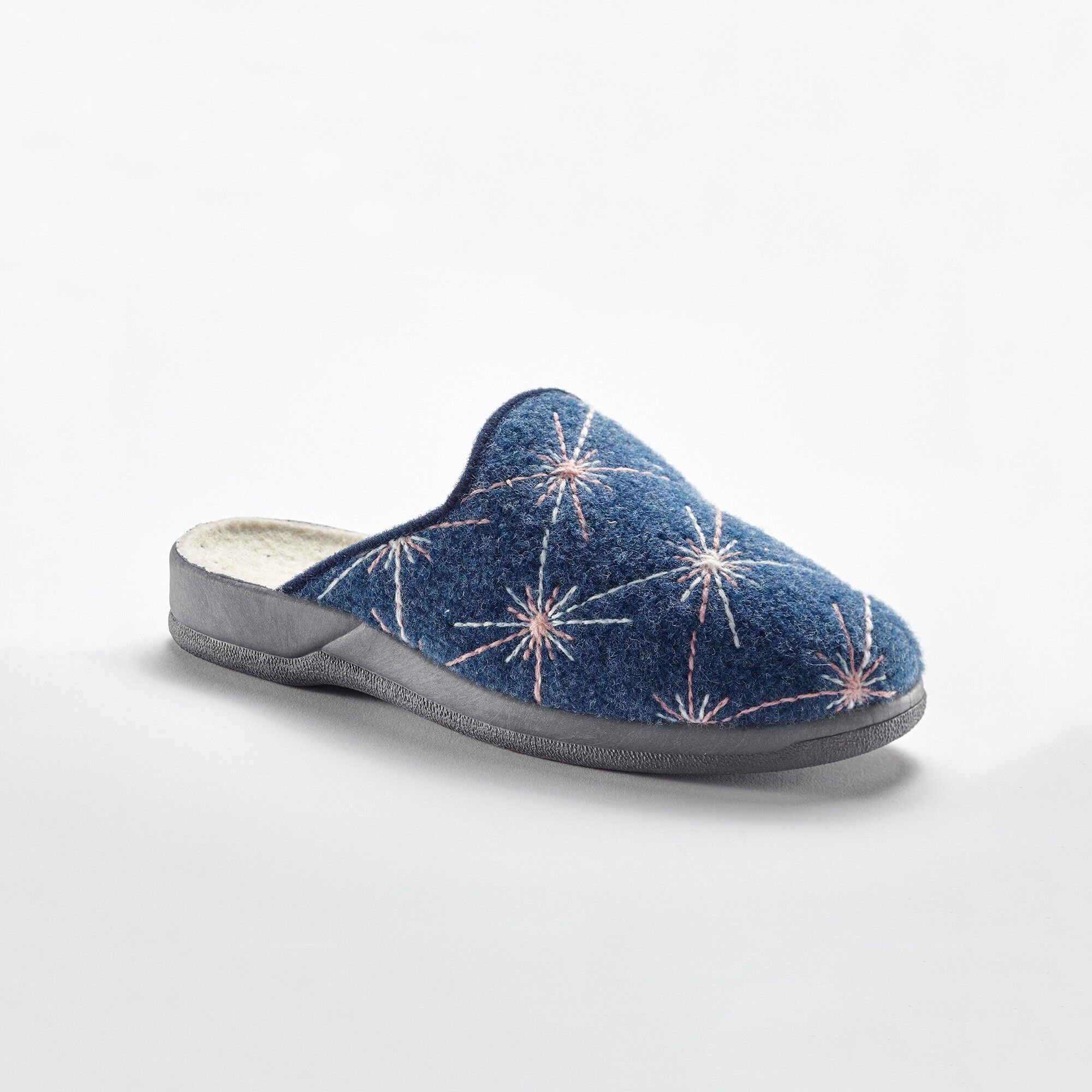 Chaussons mules fourrés brodés