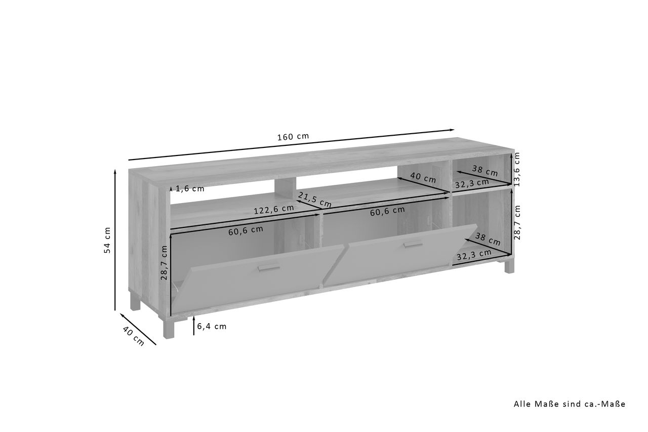byLiving JACKSON TV-Board, Breite 160 cm, Old-Wood-Optik, anthrazit