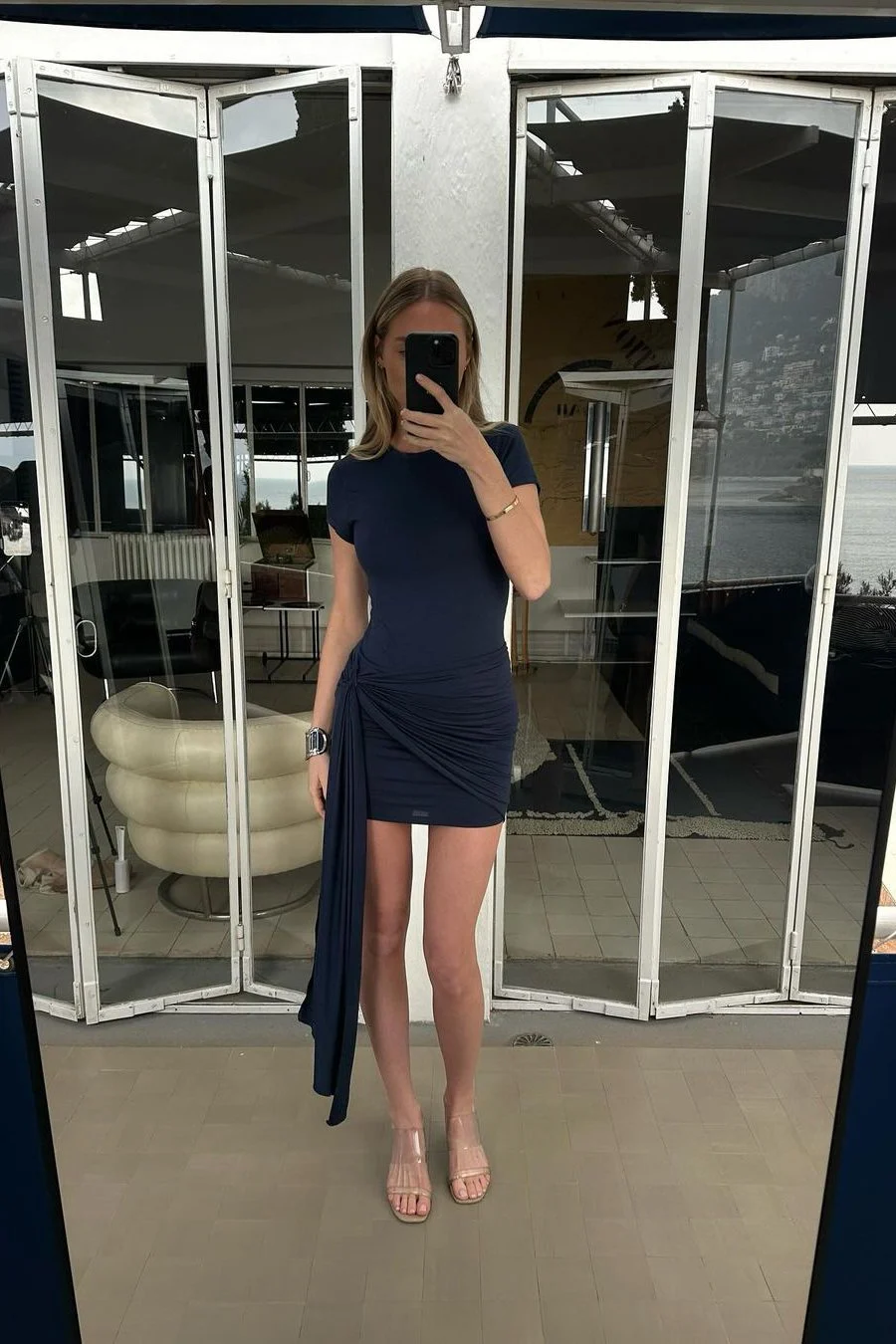 Minikleid mit geraffter Taille