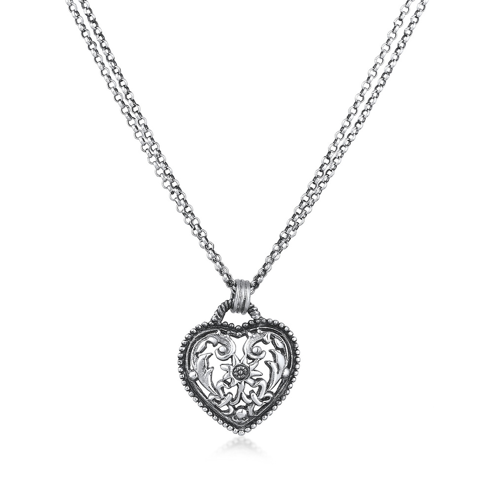 Elli Elli Collier Femmes pendentif coeur Edelweiss Dirndl en argent sterling 925 Bijoux