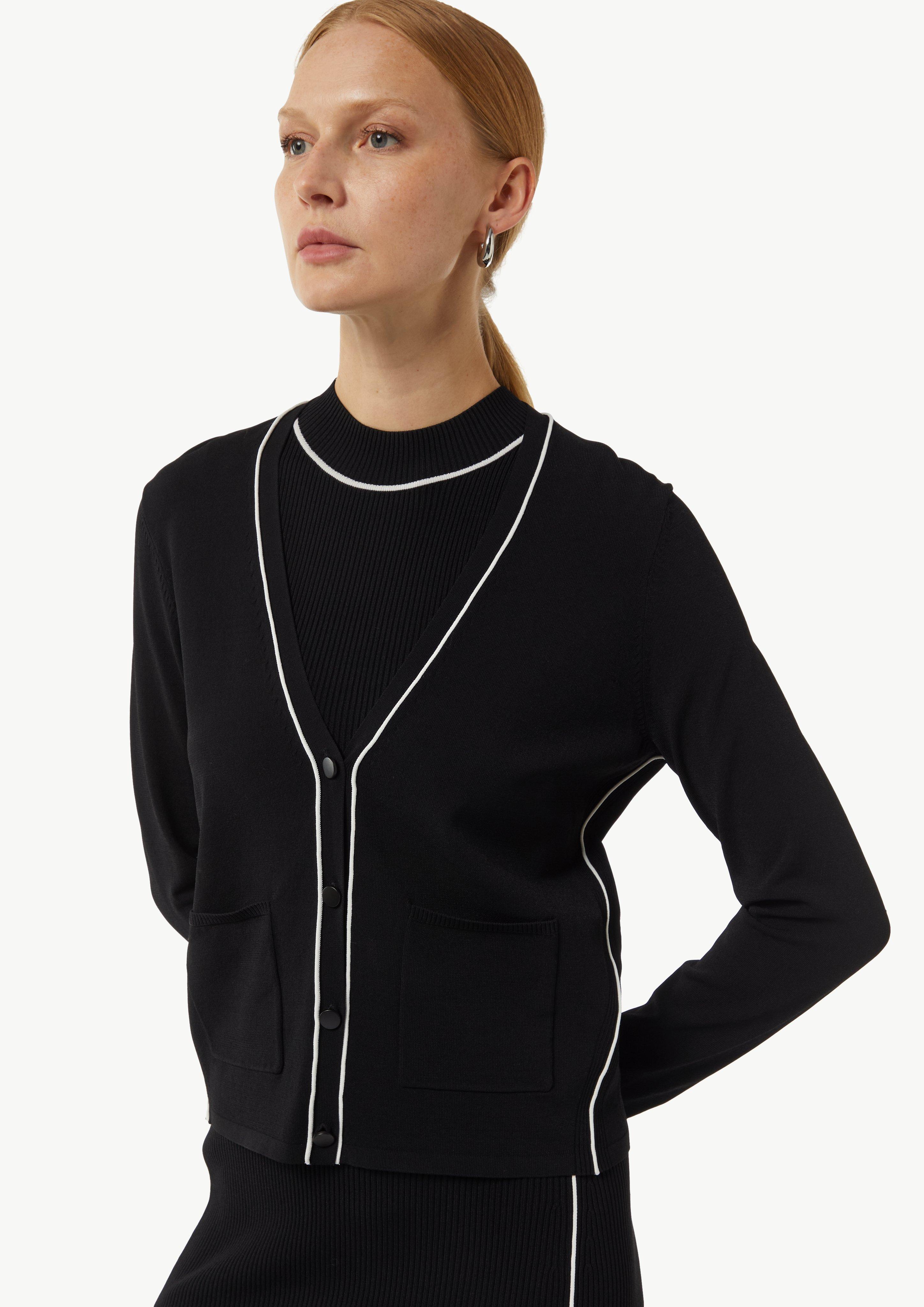 Cardigan mit Kontrastdetails und aufgesetzten Taschen - schwarz