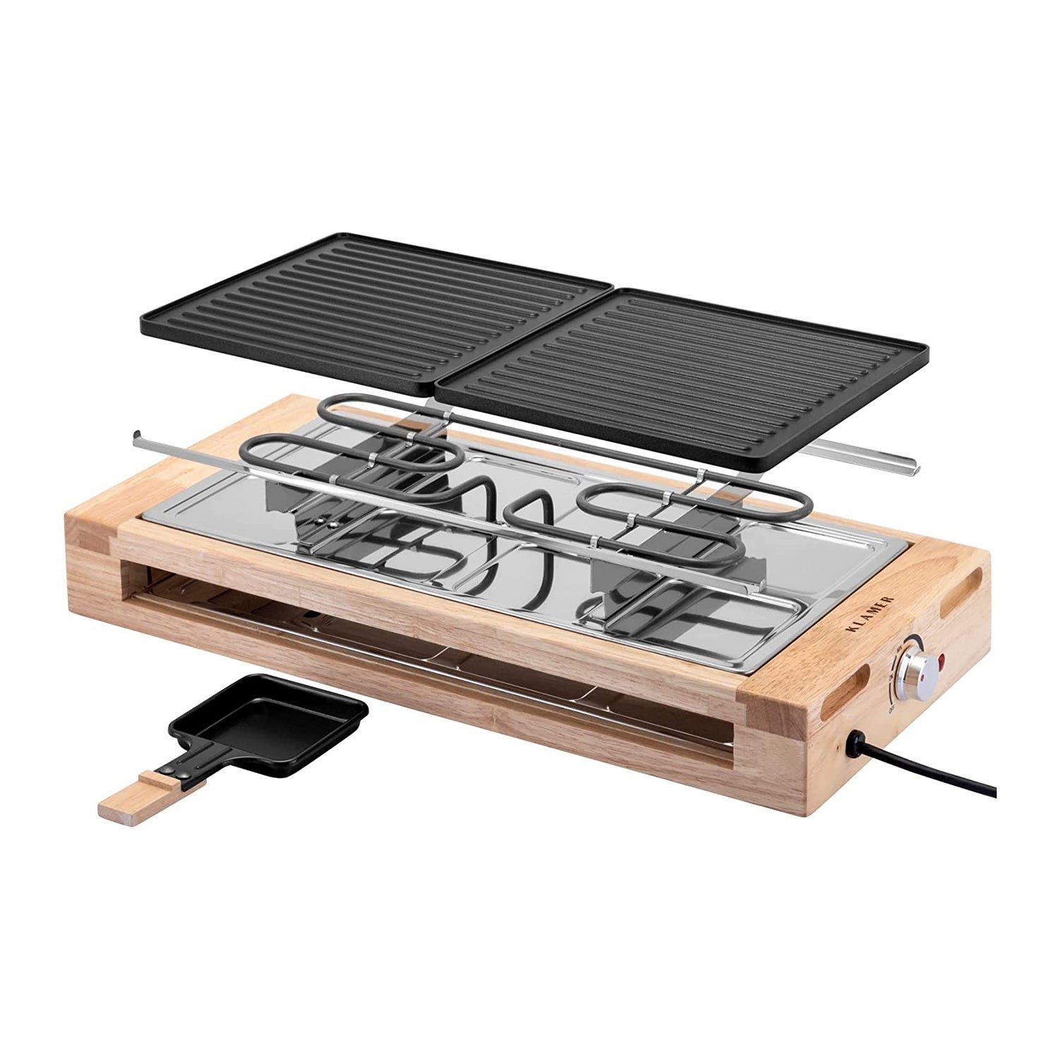 KLAMER Raclette KLAMER Raclette 8 Personen, 1500W Raclette Grill mit Holzgestell, Rac…