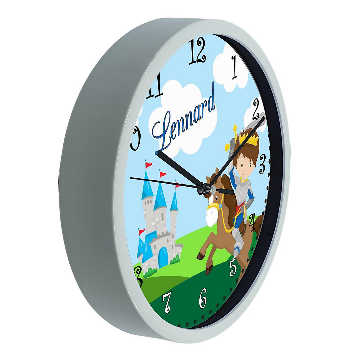 Kinder Wanduhr personalisiert mit Name Ritter