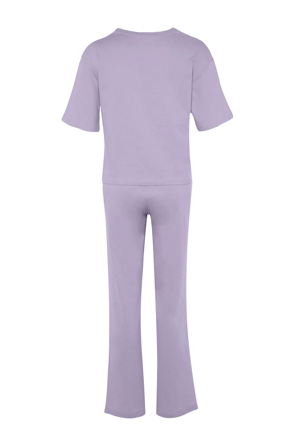 Trendyol Collection  Lila gestricktes Pyjama-Set aus 100 % Baumwolle mit lustig bedruckten T-Shirts und Hosen THMSS23PT00134