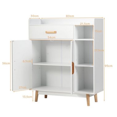 COSTWAY Kommode, mit Schublade&Fächern, aus Holz, stehend, 80x30x95cm, weiß