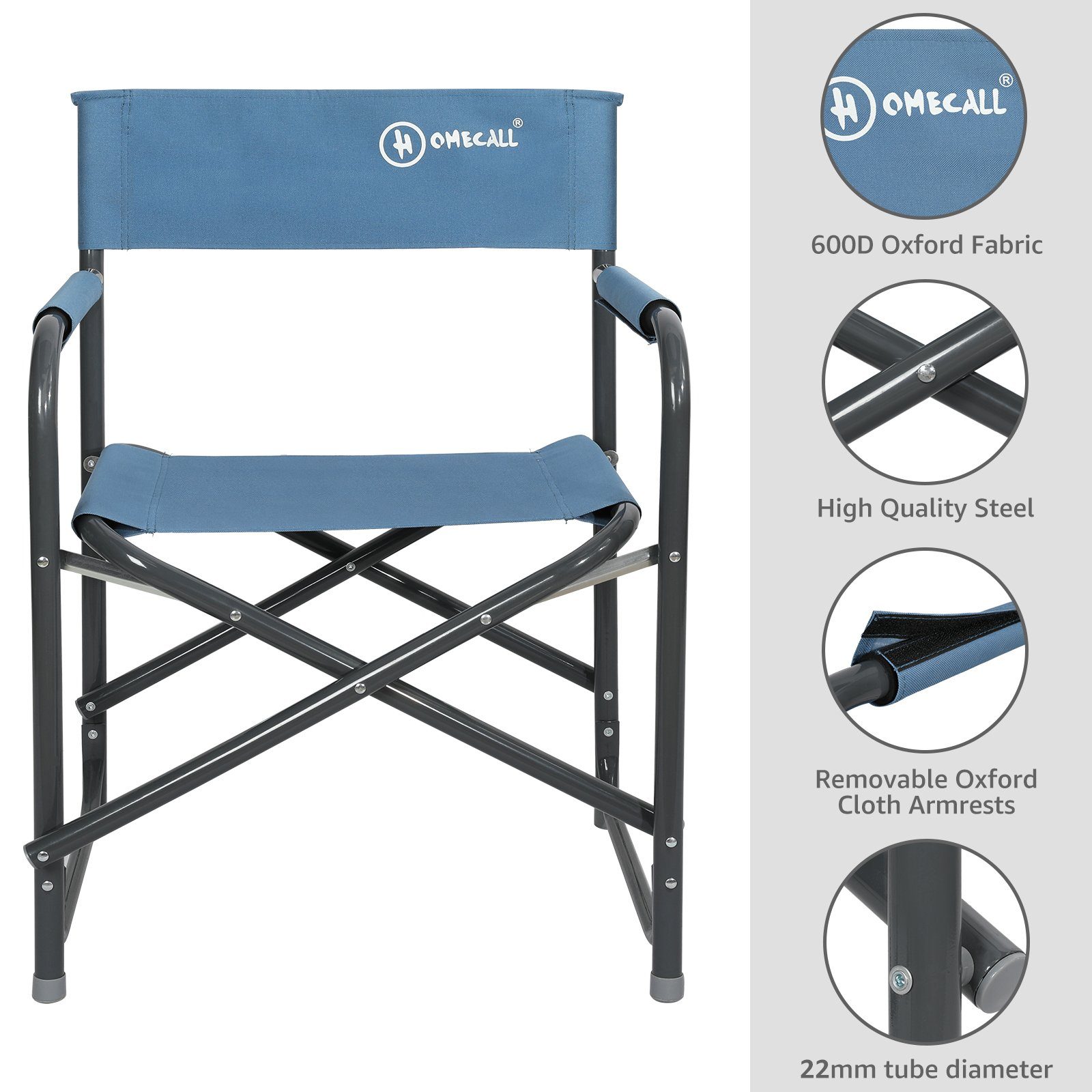 HOMECALL Regiestuhl Faltbar Campingstuhl Gartenstuhl Klappbare, Stahl, bis 120kg, strapazierfähiges 600D Oxford-Gewebe