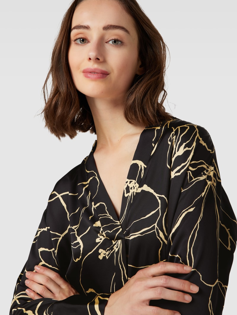 Blusenshirt aus Viskose mit Allover-Muster in schwarz
