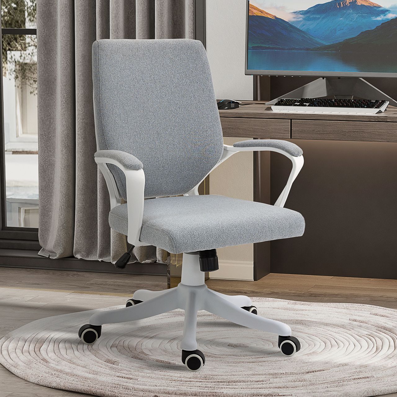 Vinsetto Bürostuhl Drehstuhl höhenverstellbarer ergonomisch Polyester Grau Weiß