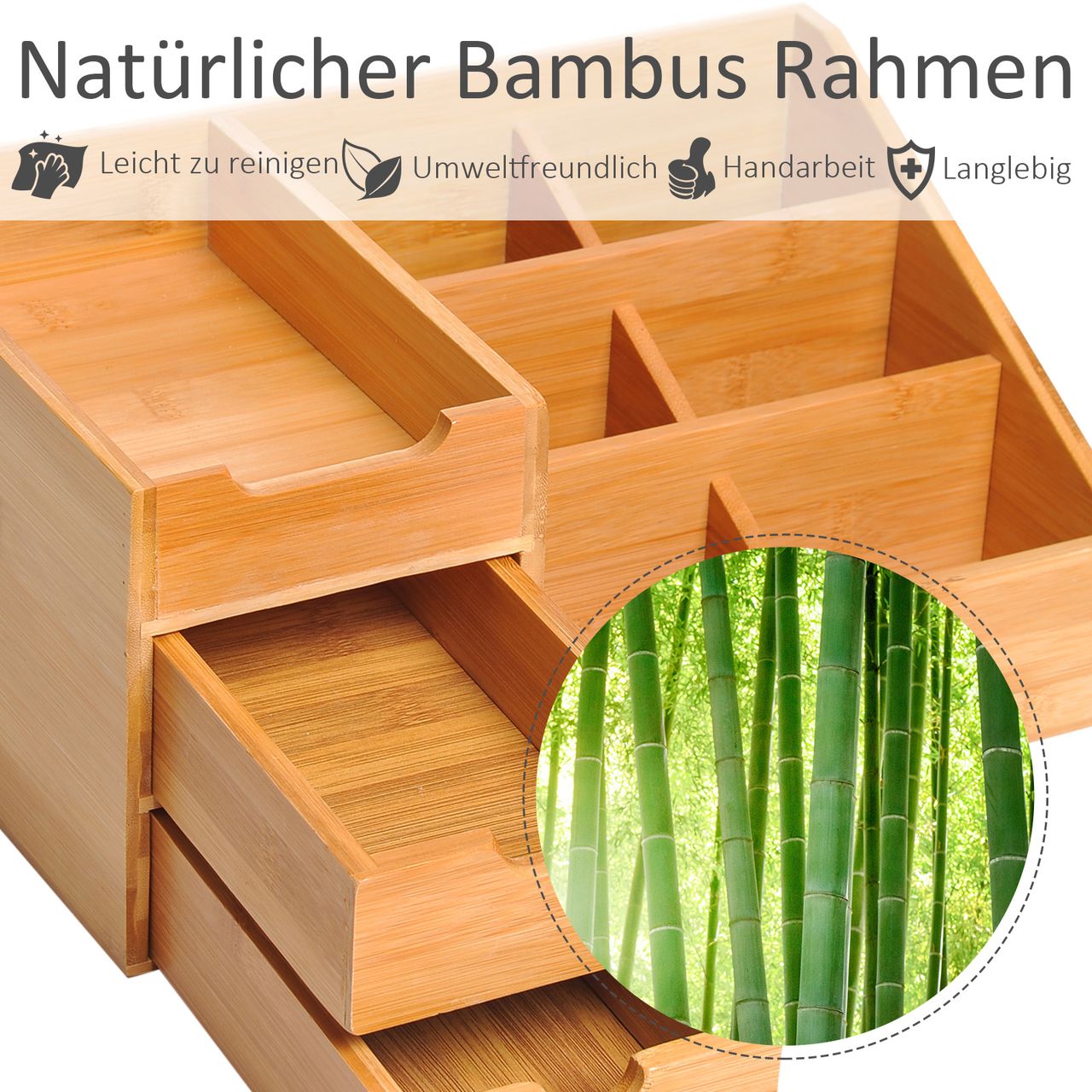 HOMCOM Schreibtischorganizer Aufbewahrungsbox Büro Box Organisation 2 Schubladen Natur L33 x B20,5 x H15,5 cm