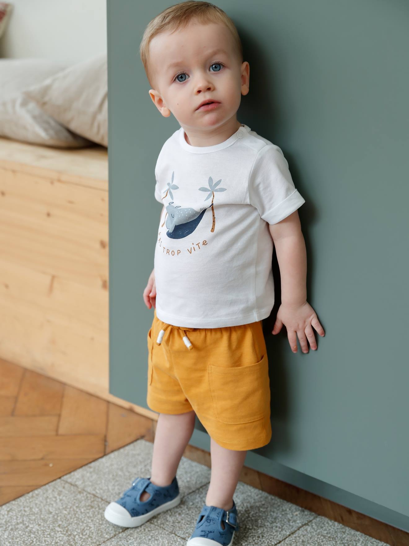 Vertbaudet Baby-Set: T-Shirt & Shorts Oeko-Tex - khaki