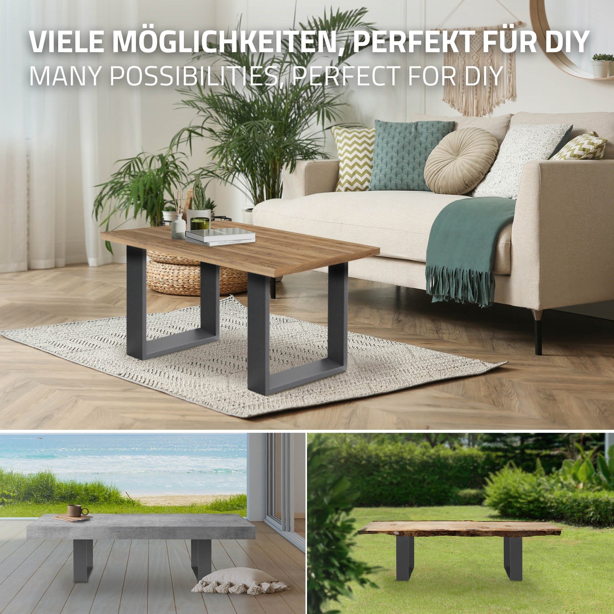 ECD Germany Tischbein Tischkufen Tischuntergestell Tischgestell Möbelfüße, 2er Set 40x43cm Dunkelgrau Stahl Industriedesign
