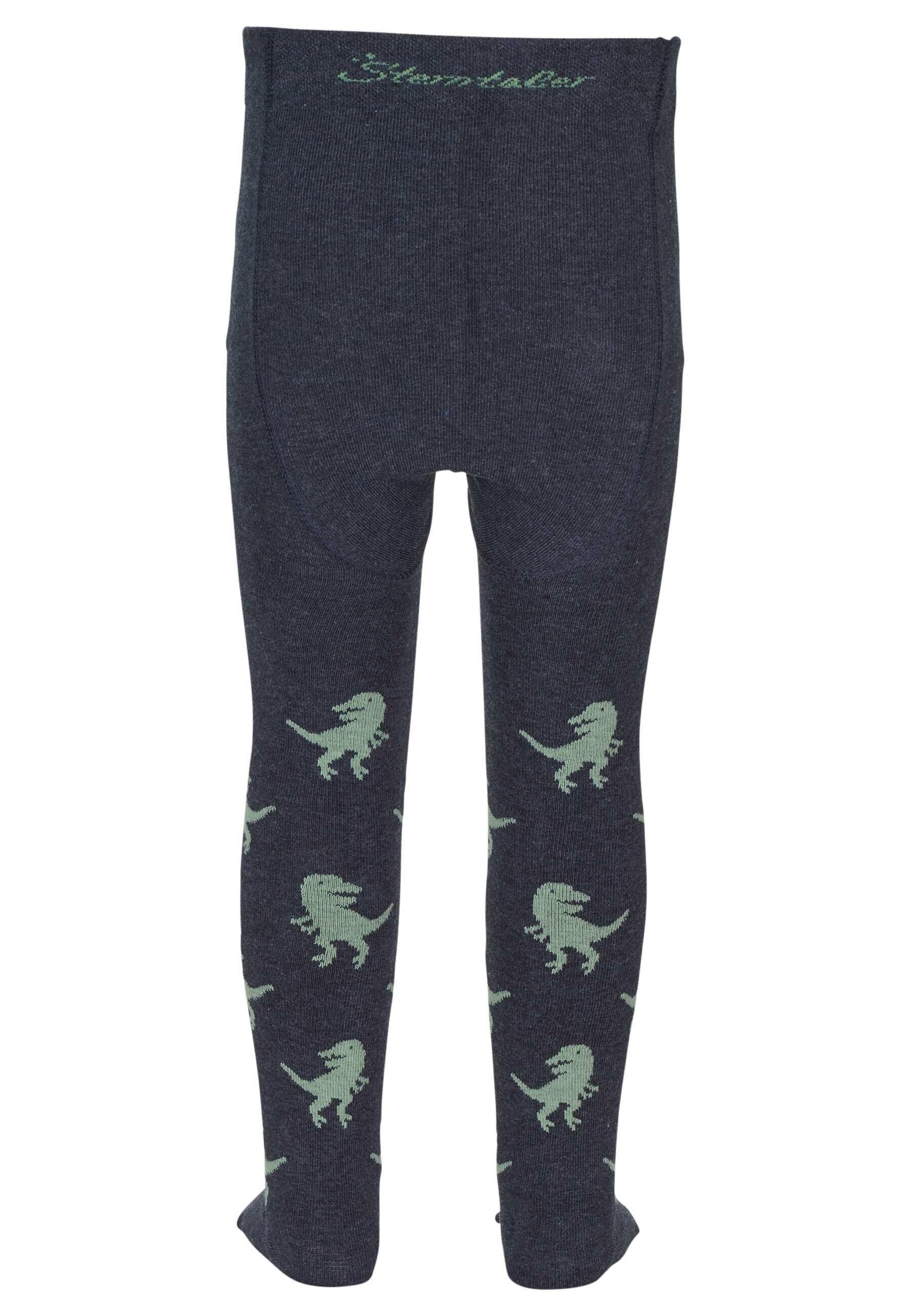 Strumpfhose T-Rex in Blau melange mit grauen Dinos