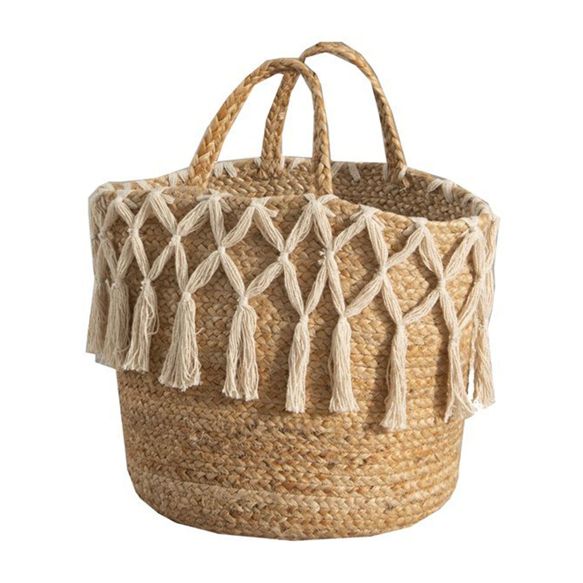 Panier rond jute franges en macramé