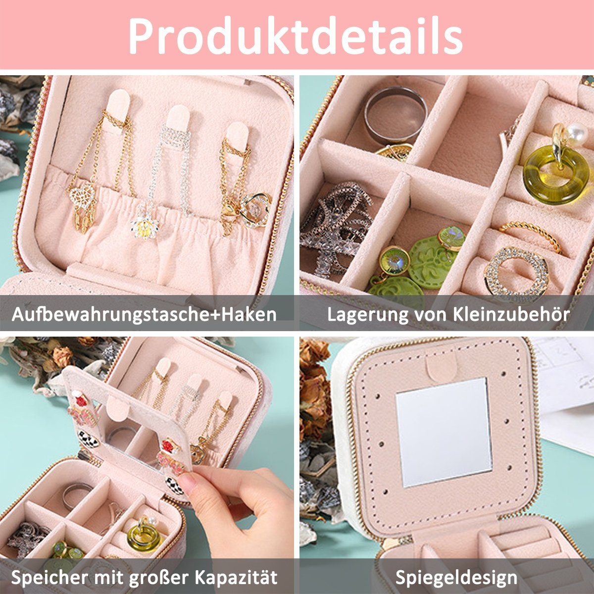FeelGlad Schmuckkasten Schmuckaufbewahrung Reise,Jewelry Organizer mit Spiegel für Damen