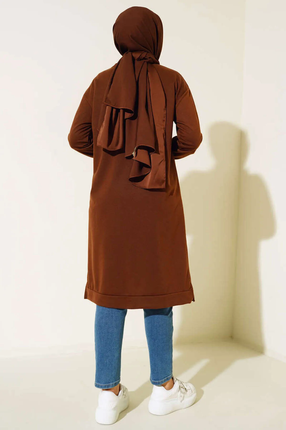 benguen  1983 Basic Lange Tunika mit Seitenschlitzen Braun