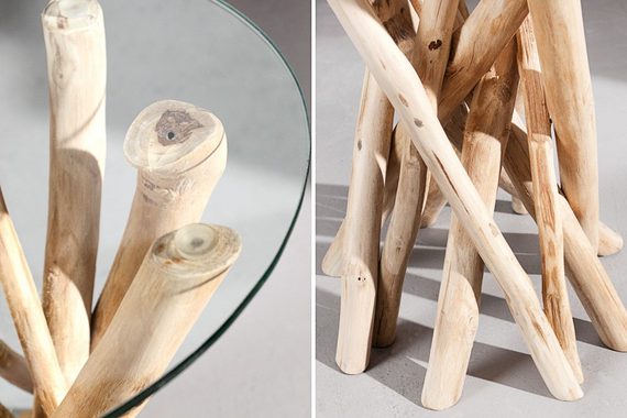 riess-ambiente Beistelltisch DRIFTWOOD 35cm natur / transparent, Massivholz · mit Glasplatte · rund · Handarbeit · Teakholz
