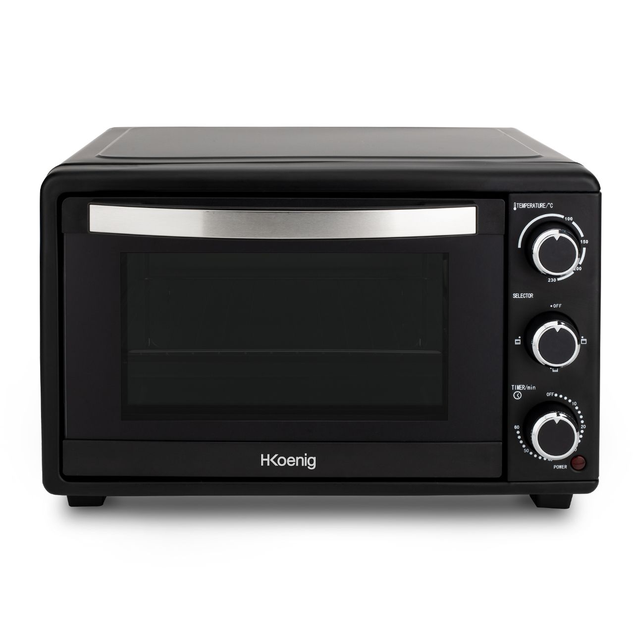 H.Koenig Mini-Backofen FO25 / 25L / Kompakter freistehender Multifunktions-Hochleistungsbackofen / 1500W / Programmierbar / 230° / 60 min. Zeitschaltuhr/Abschaltautomatik/Glastür/Grillrost, Back