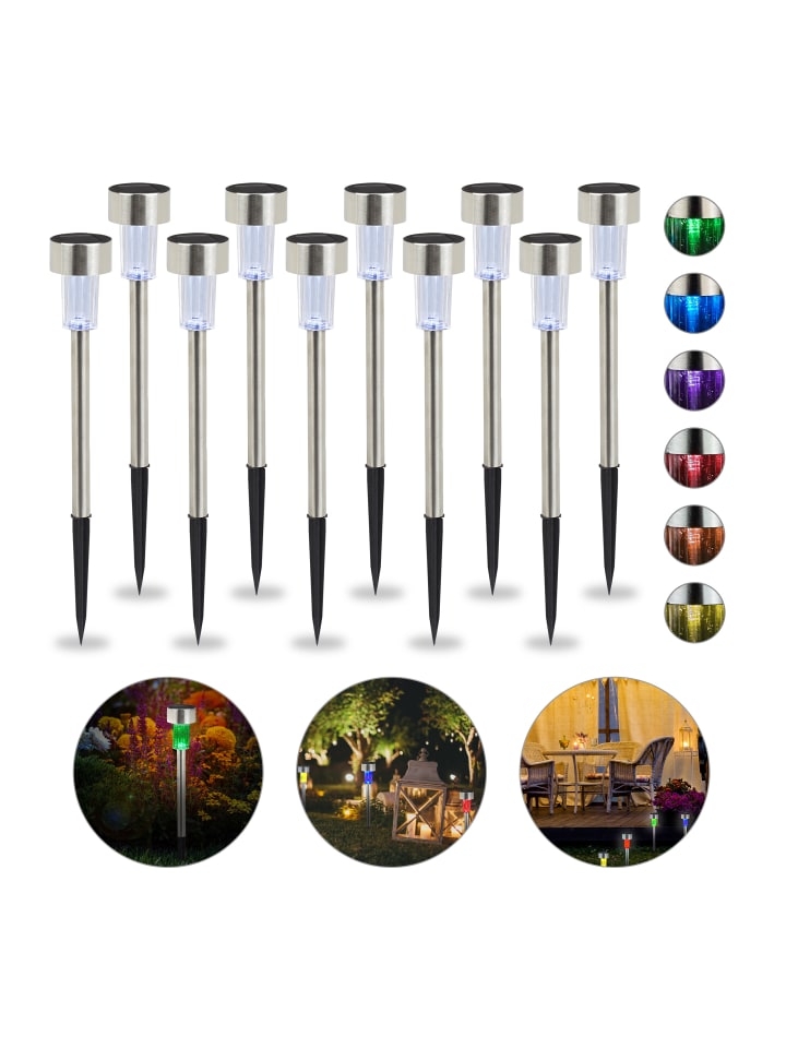 relaxdays 10x Solarleuchte Farbwechsel in Silber günstig kaufen onesize
