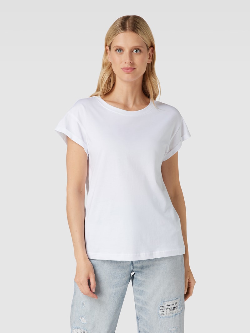 T-Shirt mit geripptem Rundhalsausschnitt in weiß