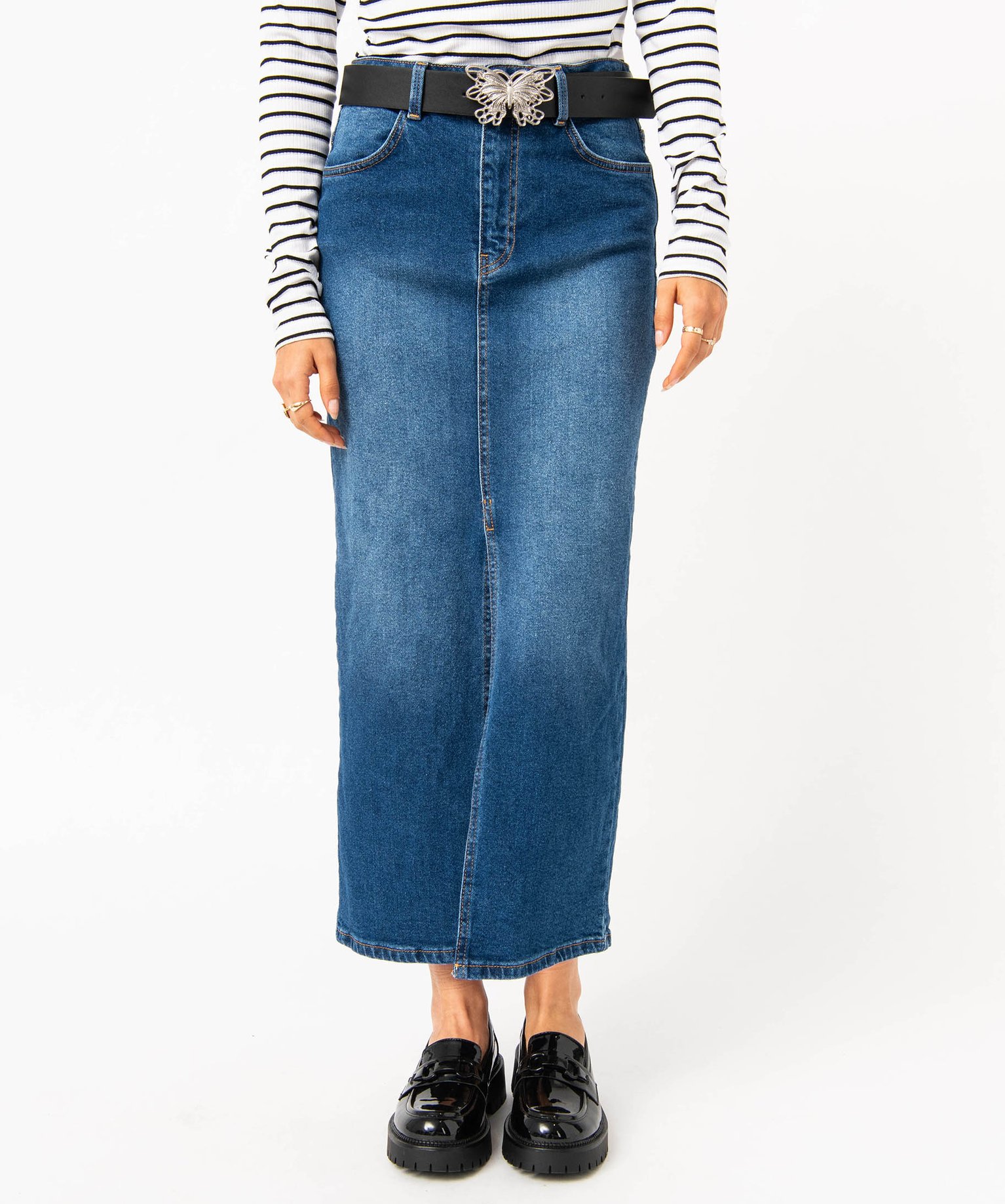 Jupe longue en denim fendue devant femme denim | GEMO