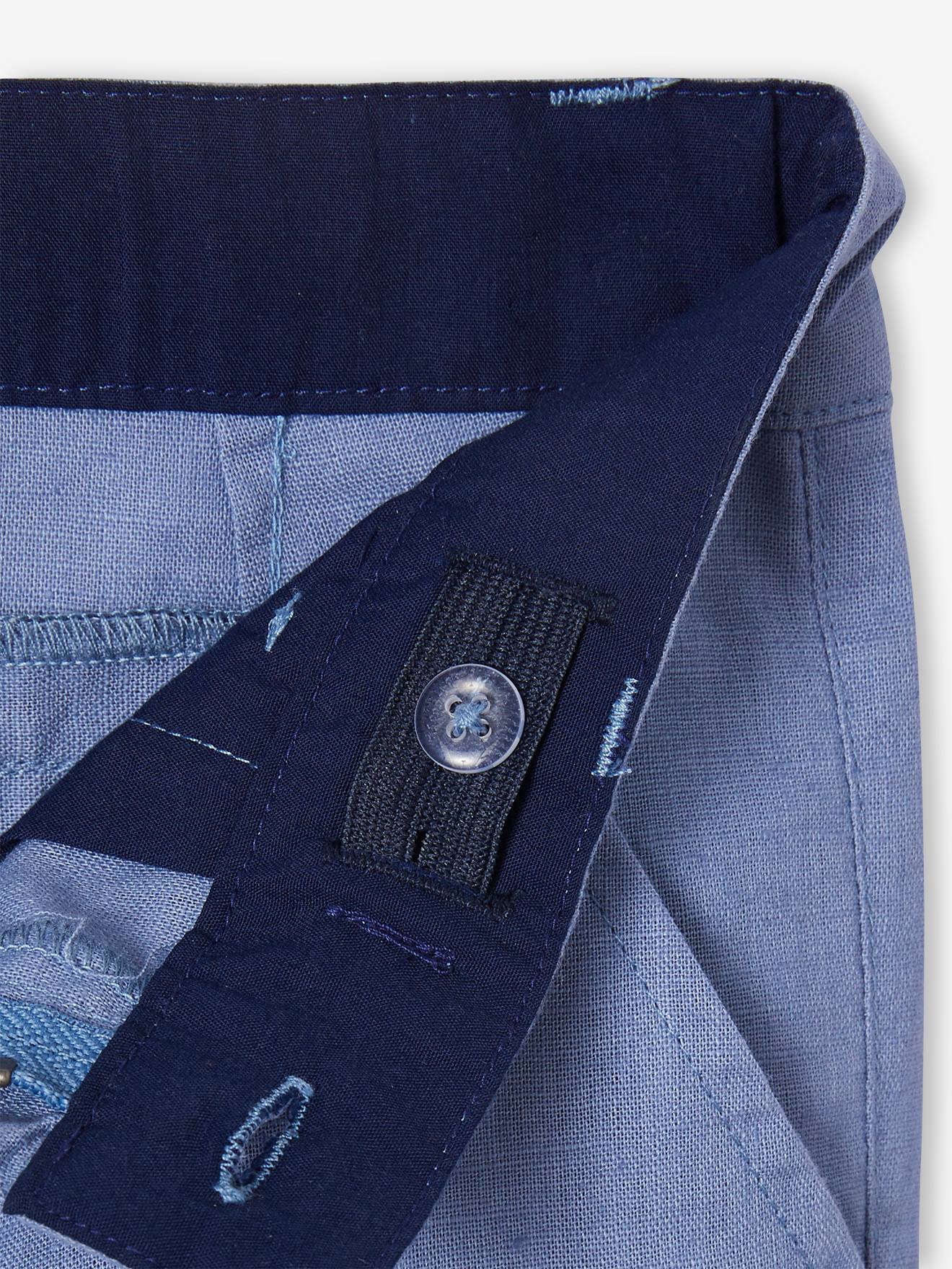 Pantalon chino garçon en coton/lin marine foncé