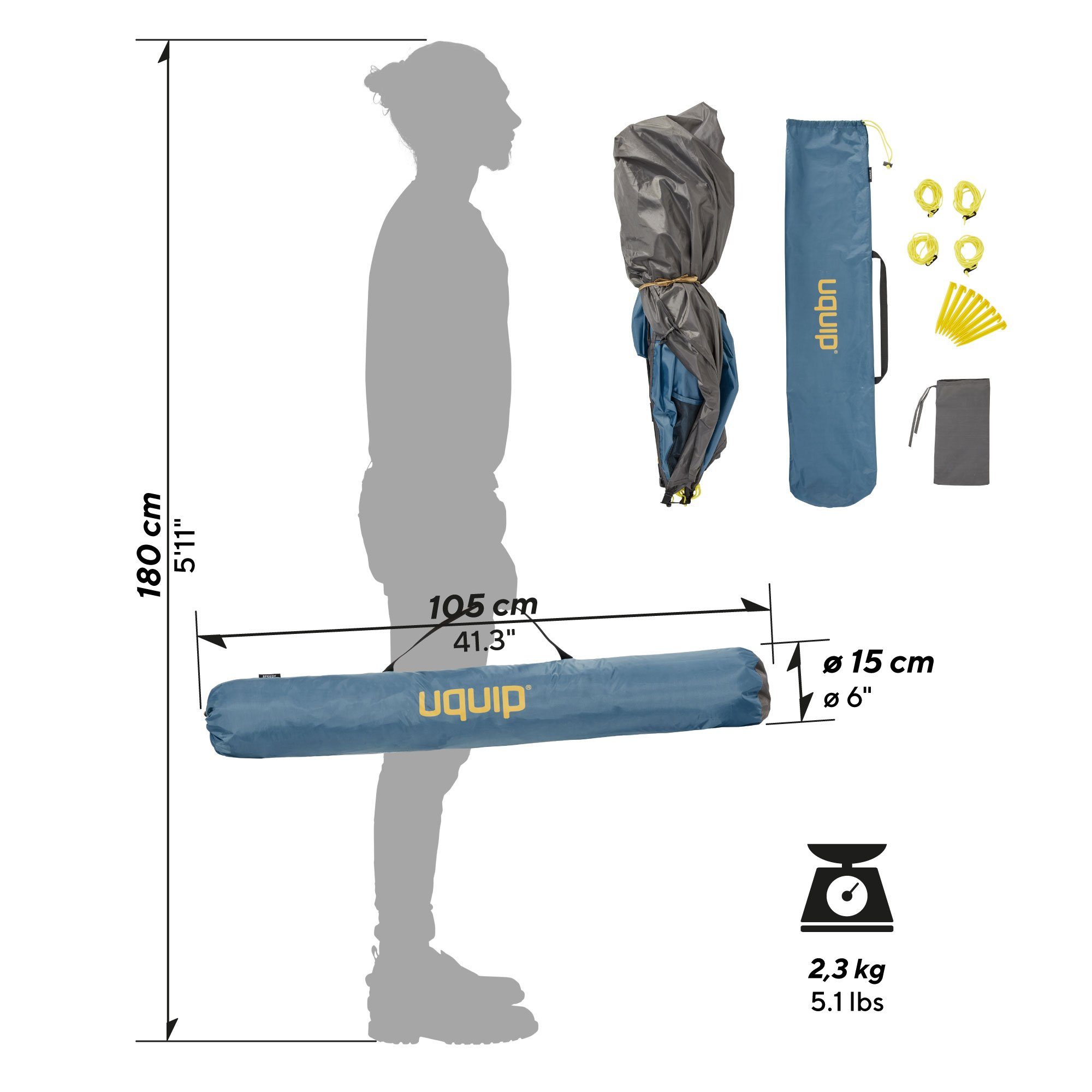 UQUIP Strandmuschel Strandzelt XL Speedy - Verschließbar mit Bodenplane, Blau, Personen: 3, einfaches Aufspannen durch Pop-Up Mechanismus