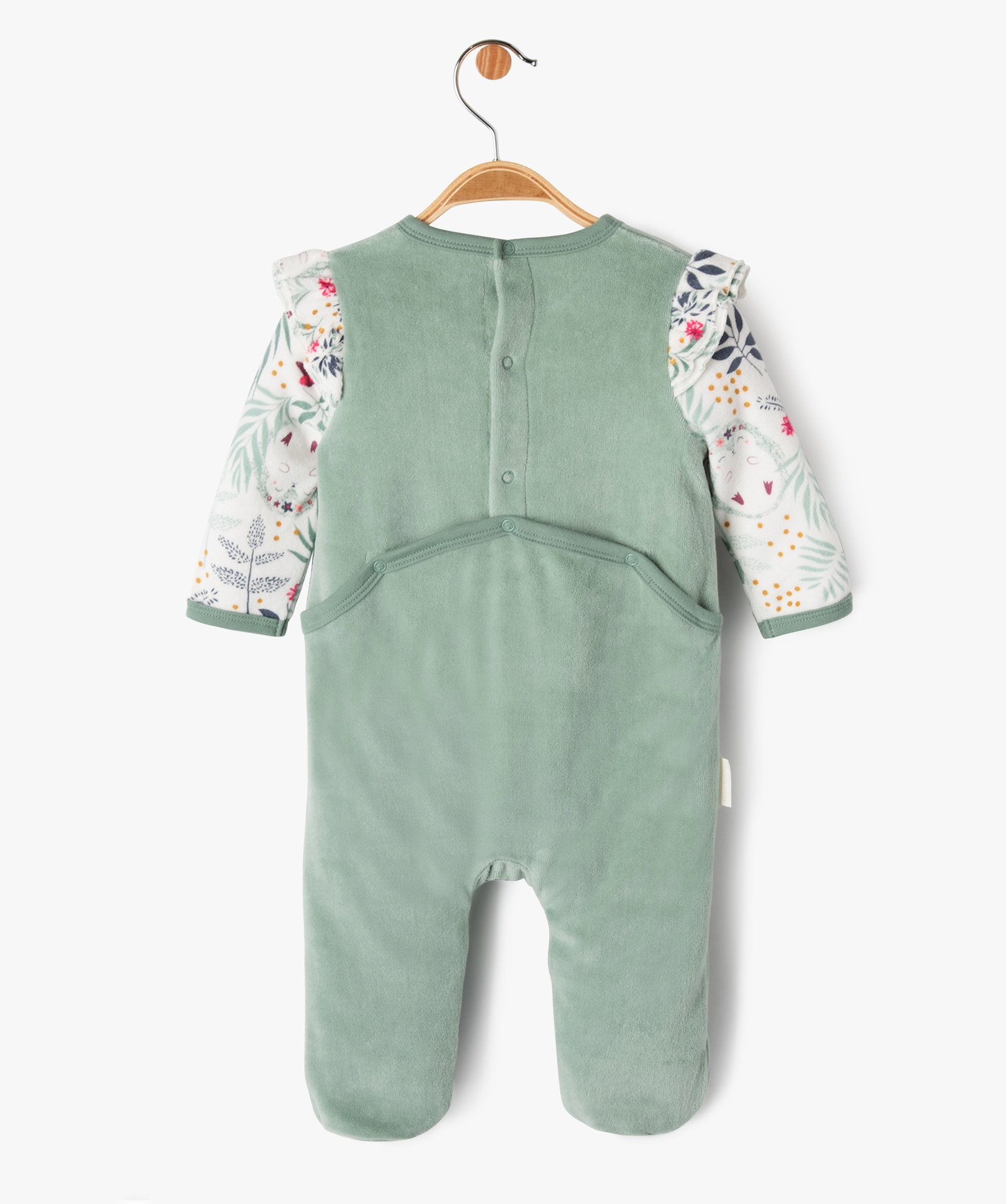 Pyjama en velours avec volants sur les épaules bébé fille... vert | GEMO
