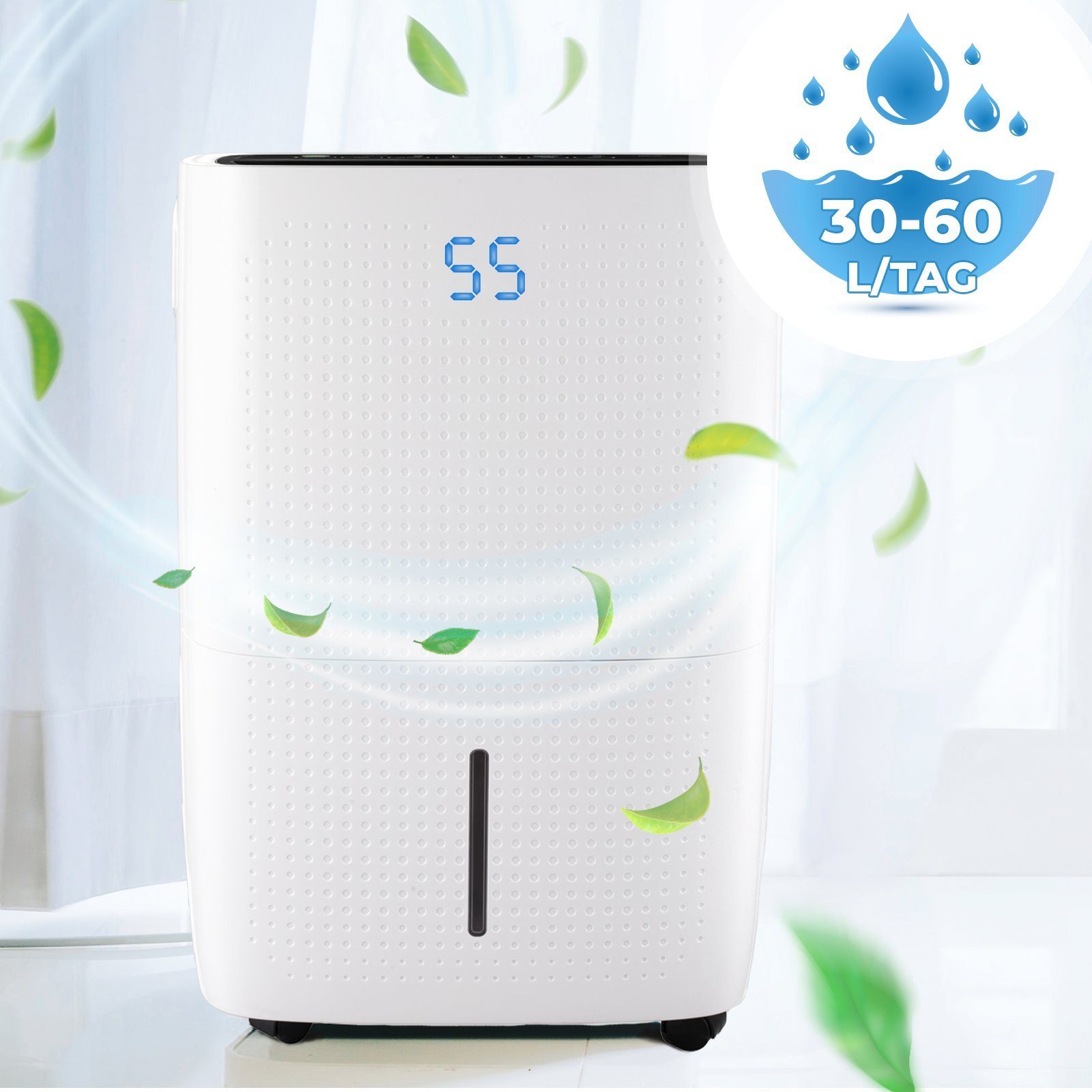 VENDOMNIA Luftreiniger Luftentfeuchter 30-60L Bautrockner Raumentfeuchter Entfeuchtungsgerät, 2 Displays elektrisch Timer Auto-Modus