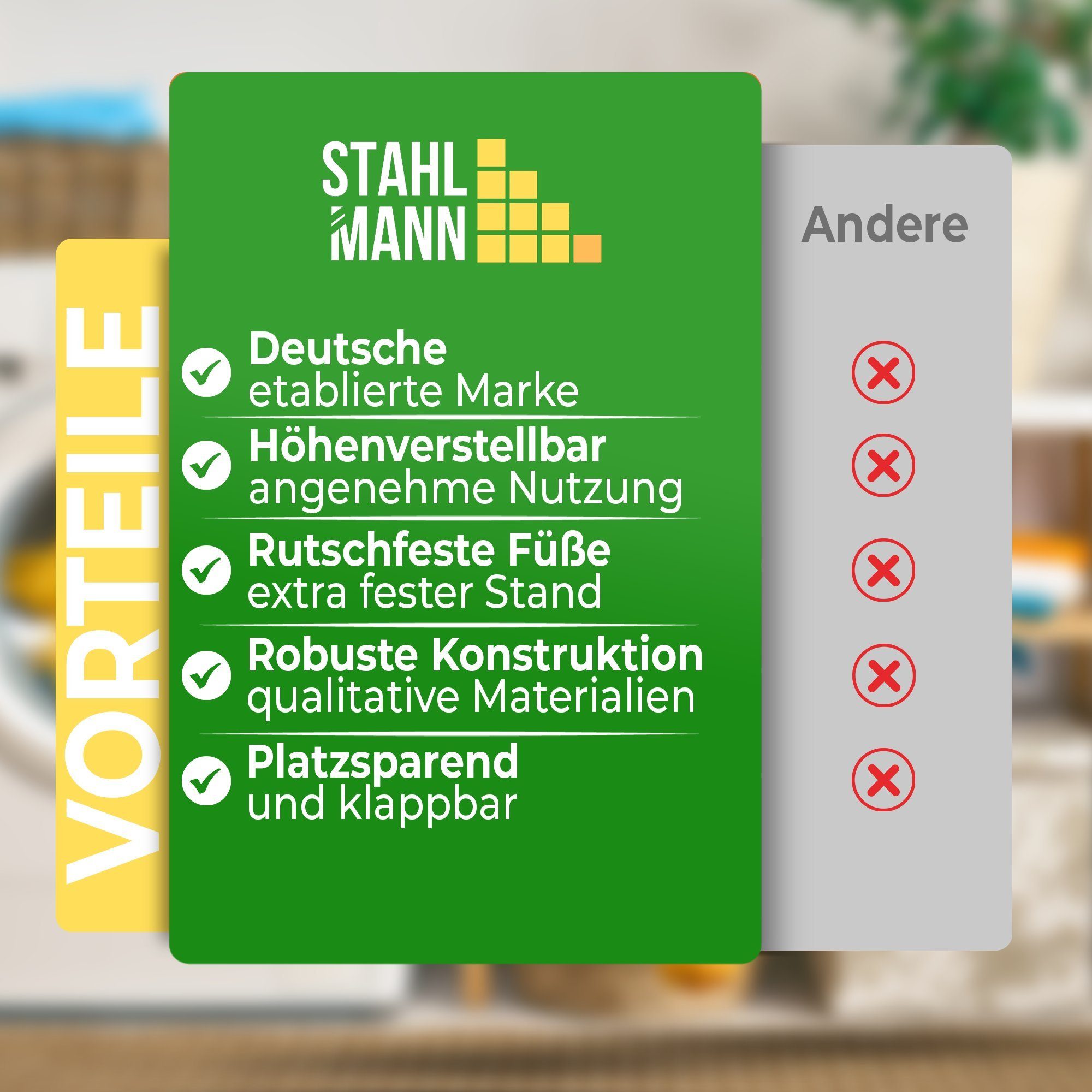 STAHLMANN COMMERCE GmbH Bügelbrett höhenverstellbares Bügelbrett mit rutschfesten Füßen, Bügelfläche 30,00x105,00 cm, robuster Bügeltisch inkl. Bügelbrettbezug
