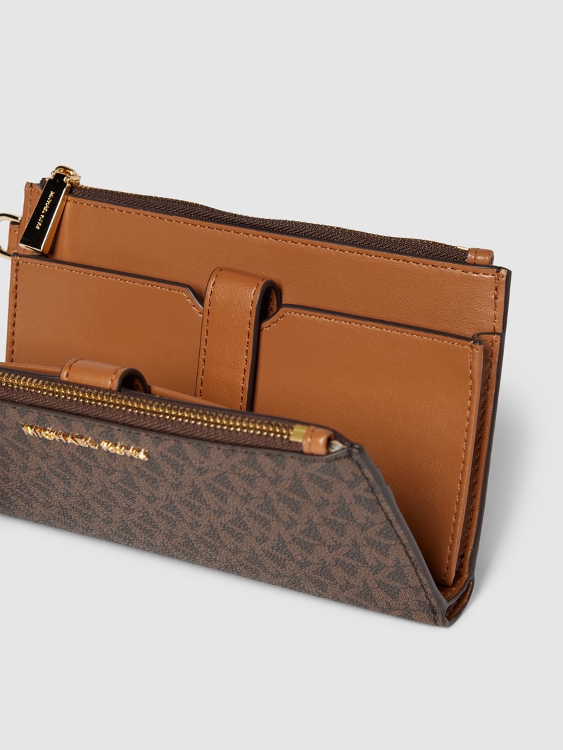 Portemonnaie mit Allover-Logo-Print Modell 'JET SET' in mittelbraun