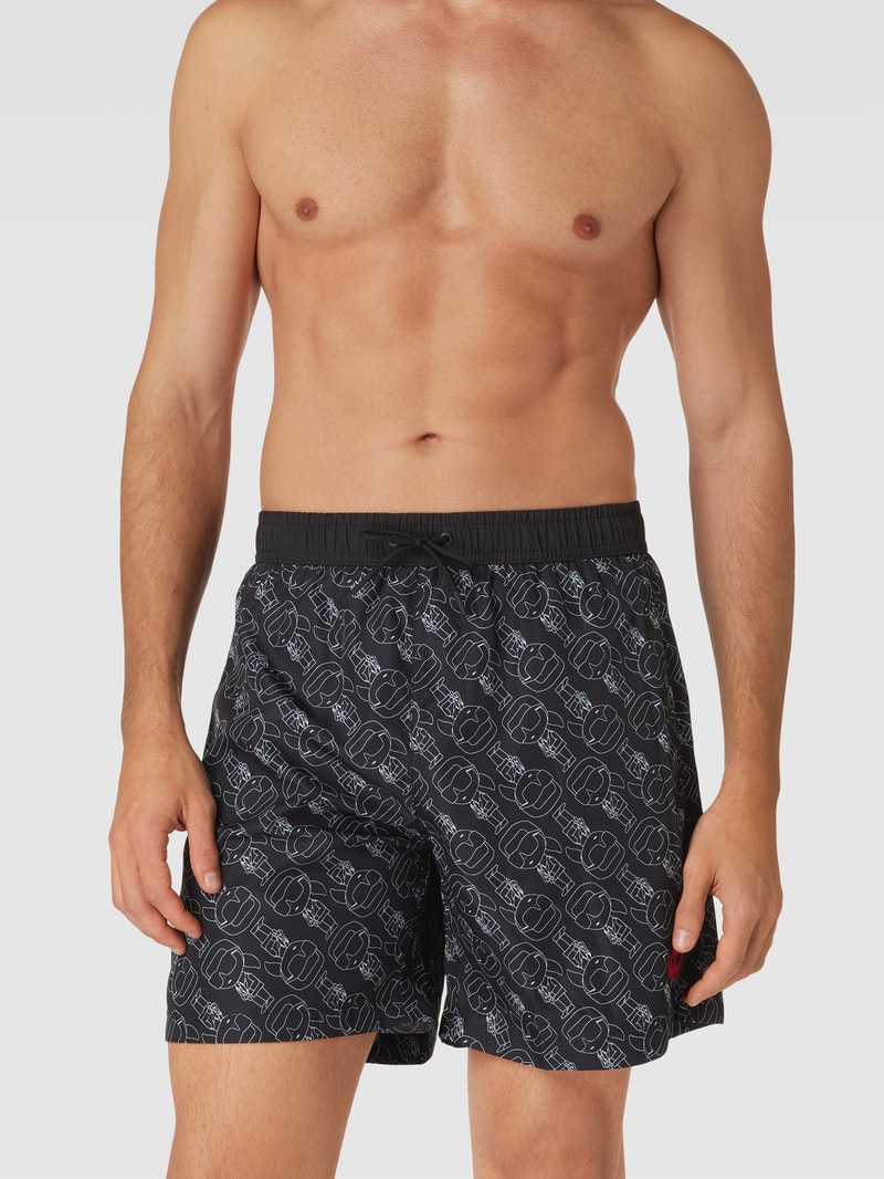 Badehose mit Label-Applikation Modell 'IKONIK' in schwarz