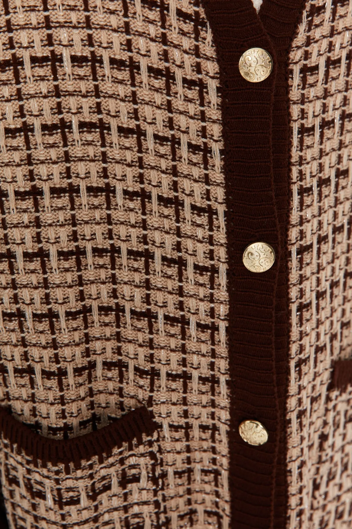 Trendyol Collection  Braune, weite Strickjacke in Tweed-Optik mit Glitzer TWOAW21HI0250