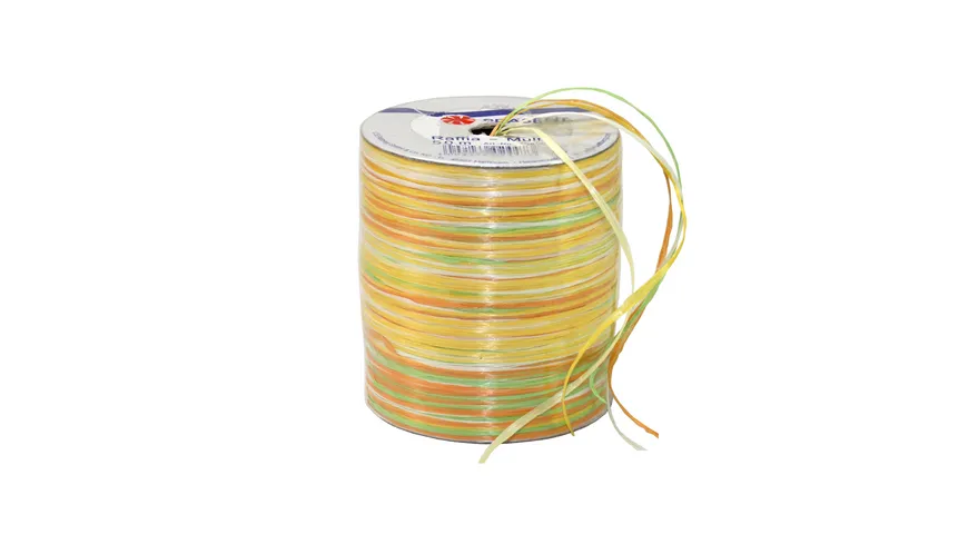 PRÄSENT Raffia Multicolor-Rolle gelb und grün 50 m