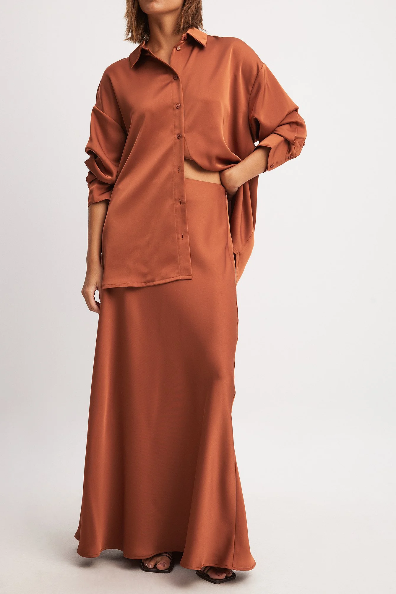 Maxi Mid Waist Satin Skirt