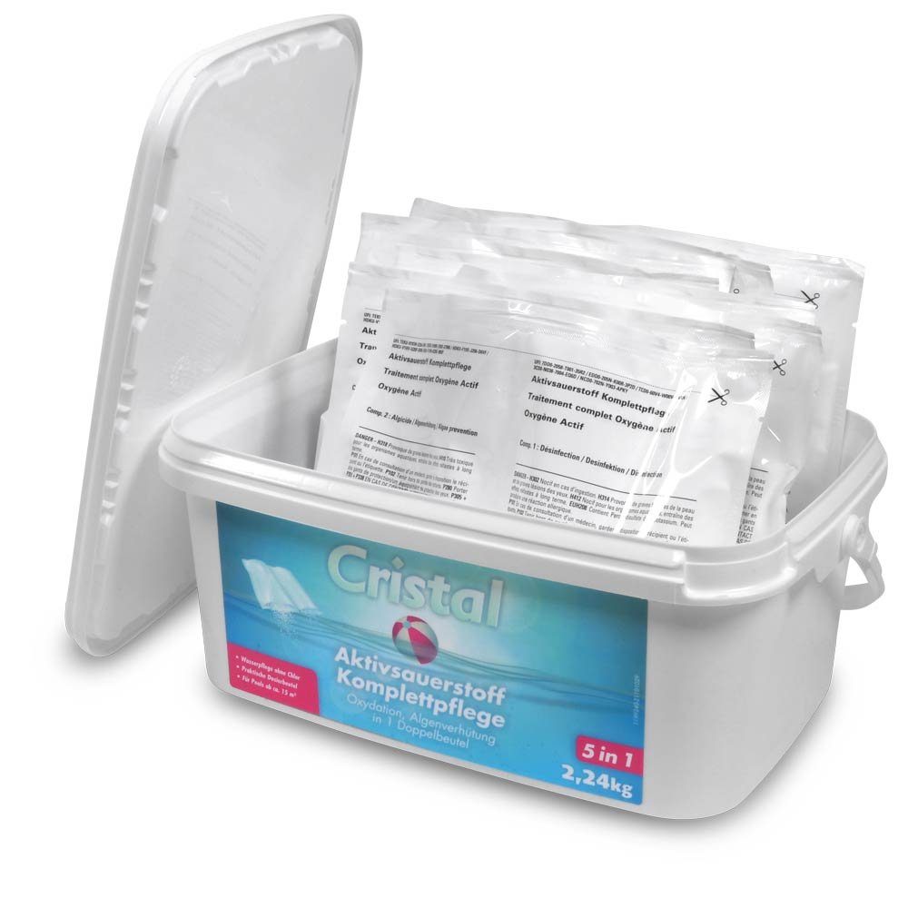 Cristal Poolpflege CRISTAL Aktivsauerstoff Komplettpflege 2,24 kg, (völlig ohne Chlor, Algenverhütung, Klareffekt, pH-Pufferung, Härtestabilisator), Synergieeffekt