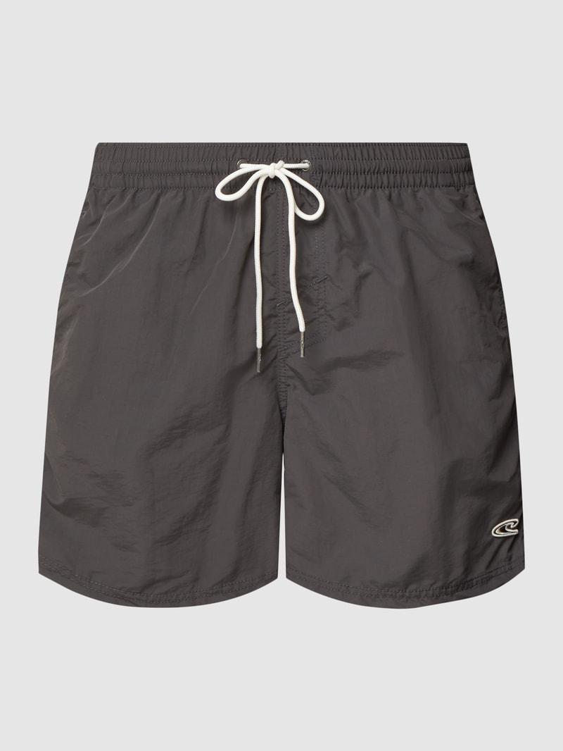 Badehose mit Label-Stitching Modell 'Vert' in dunkelgrau