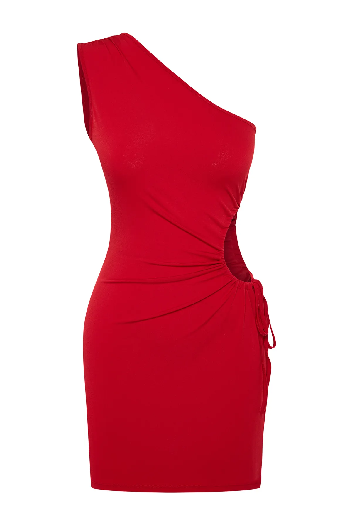 Trendyol Collection  Rotes, tailliertes, gestricktes, detailliertes, elegantes Abendkleid mit Fensterausschnitt/Ausschnitt TPRSS23EL00154